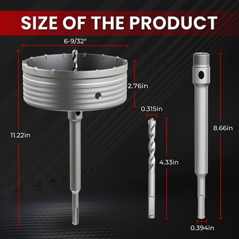 CSOOM Concrete Hole Saw 6-9/32" (160mm) with 220mm SDS Plus Shank Connecting Rod, Carbide Cement Hole Saw for Concrete Cement, Brick Wall Stone - Image 2
